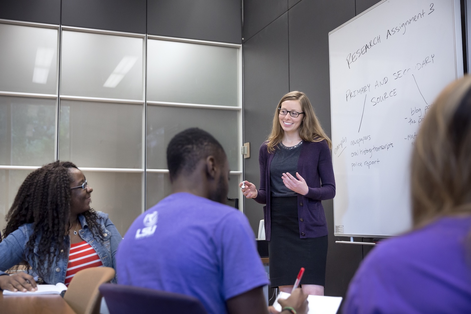 Instructor talking during a class.