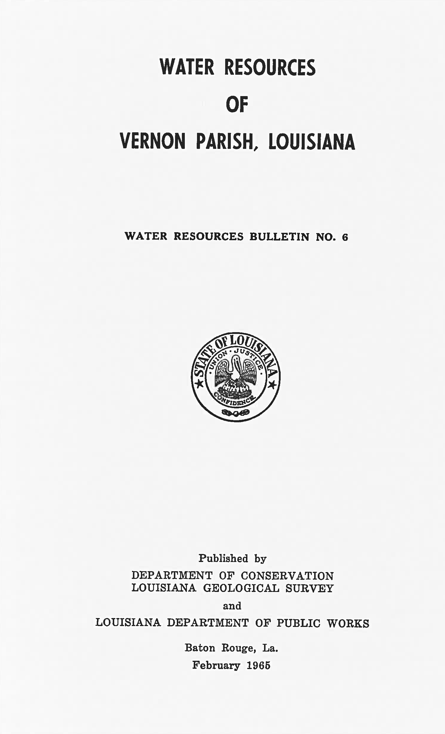 Water Resources of Vernon Parish, Louisiana.